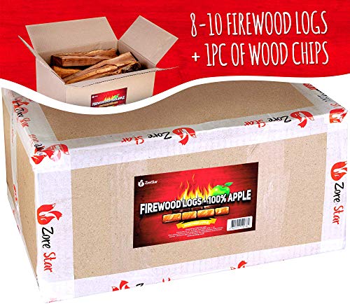 Zorestar Apple Firewood 13-15 lbs - Natural Wood Chips, for Stove, Fire Pit - Split Seasoned Wood - Fireplace Campfire Indoor Outdoor - 1 Pack Fire Starters