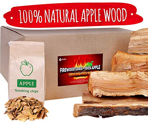 Zorestar Apple Firewood 13-15 lbs - Natural Wood Chips, for Stove, Fire Pit - Split Seasoned Wood - Fireplace Campfire Indoor Outdoor - 1 Pack Fire Starters