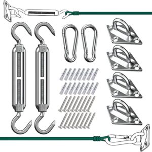 eversee sun shade sail hardware kit 5 inch 304 stainless steel for rectangular/square/triangle sun shade sail installation patio lawn and garden, heavy duty anti-rust sail shade hardware kit, 40 pcs