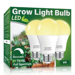 3 pack grow light bulb indoor grow light,a19 full spectrum plant light bulb,e26 110v 9w grow bulb replace up to 100w, plant light bulb for indoor plants, flowers, greenhouse, indore garden, hydroponic