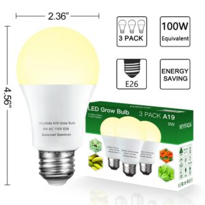 3 PACK Grow Light Bulb Indoor Grow Light,A19 Full Spectrum Plant Light bulb,E26 110V 9W Grow Bulb Replace up to 100W, Plant Light Bulb for Indoor Plants, Flowers, Greenhouse, Indore Garden, Hydroponic