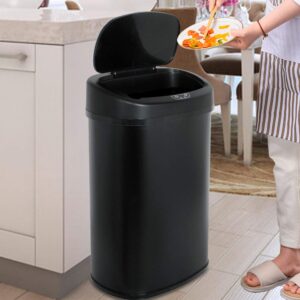 13 Gallon Stainless Steel Automatic Sensor Trash Can - No Touch Garbage Can Kitchen Waste Bin High-Capacity Bathroom Trash Can with Lid for Home Bedroom Office,Black