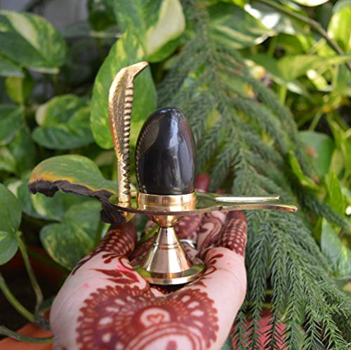 2.25" Shiva Ling with 3.5" Sheshnaag Jalaheri Brass (Narmadeshwar)~I-4898