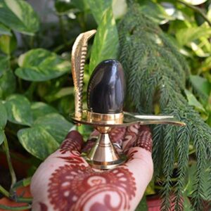 2.25" Shiva Ling with 3.5" Sheshnaag Jalaheri Brass (Narmadeshwar)~I-4898