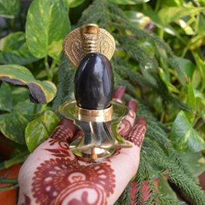 2.25" Shiva Ling with 3.5" Sheshnaag Jalaheri Brass (Narmadeshwar)~I-4898