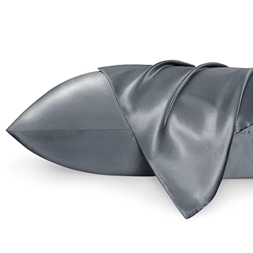 Bedsure Satin Pillowcase for Hair and Skin Queen -Space Grey Silky Pillowcase 2 Pack 20x30 Inches - Satin Pillow Cases Set of 2 with Envelope Closure, Similar to Silk Pillow Cases, Gifts for Women Men