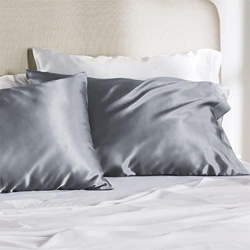 Bedsure Satin Pillowcase for Hair and Skin Queen -Space Grey Silky Pillowcase 2 Pack 20x30 Inches - Satin Pillow Cases Set of 2 with Envelope Closure, Similar to Silk Pillow Cases, Gifts for Women Men