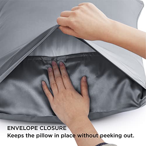 Bedsure Satin Pillowcase for Hair and Skin Queen -Space Grey Silky Pillowcase 2 Pack 20x30 Inches - Satin Pillow Cases Set of 2 with Envelope Closure, Similar to Silk Pillow Cases, Gifts for Women Men