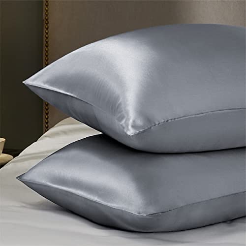 Bedsure Satin Pillowcase for Hair and Skin Queen -Space Grey Silky Pillowcase 2 Pack 20x30 Inches - Satin Pillow Cases Set of 2 with Envelope Closure, Similar to Silk Pillow Cases, Gifts for Women Men