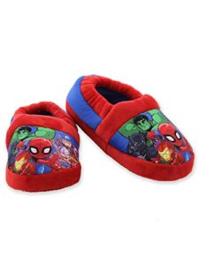 marvel super hero adventures avengers boy's toddler plush aline slippers (11-12 m us little kid, red/blue)