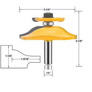 OLETBE Router Bit 1/2-Inch Shank 3PCS, Round Over Raised Panel Cabinet Door Ogee Rail and Stile Router Bits, Woodworking Wood Cutter, Wood Carbide Groove Tongue Milling Tool(Gold)