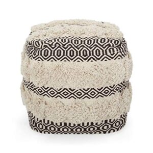 Christopher Knight Home Ella Hand-Woven Fabric Cube Pouf, Natural, Brown