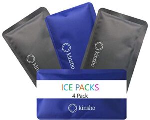 ice packs for lunch box bag and bento boxes, 4 pack set, reusable and refreezable soft slim pouches for kids boys adults, travel, school, work, camping, long lasting cold, flexible | blue grey…