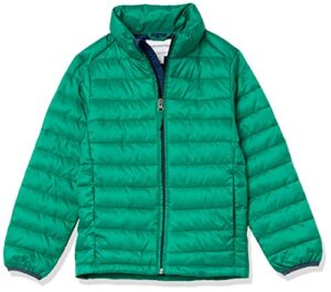 amazon essentials boys' lightweight water-resistant packable puffer jacket, green, large