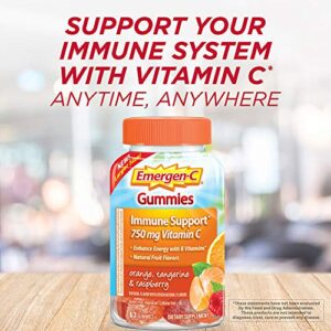 Emergen-C 750mg Vitamin C Gummies for Adults, Immune Support Gummies with B Vitamins, Gluten Free, Orange, Tangerine and Raspberry Flavors - 63 Count