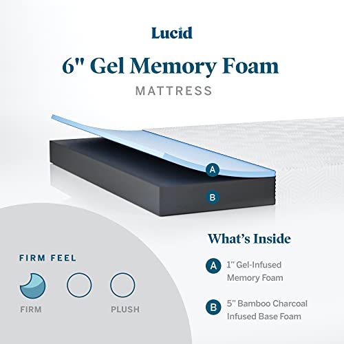 Lucid 6 Inch Twin XL Mattress - Firm Gel Memory Foam Mattress Twin XL— Bamboo Charcoal Mattress in a Box—CertiPur Certified,White