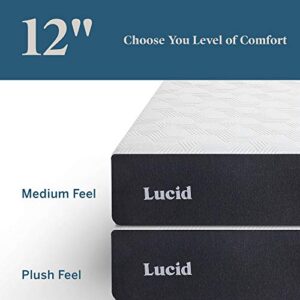 LUCID 12 Inch Twin Mattress – Medium Memory Foam Mattress – Bamboo Charcoal Foam – Gel Infused – Hypoallergenic Foam Mattress – Bed-in-A-Box- CertiPUR-US Certified,White