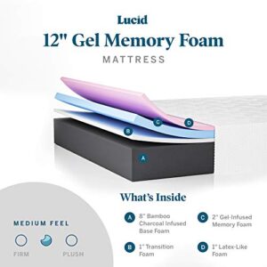 LUCID 12 Inch Twin Mattress – Medium Memory Foam Mattress – Bamboo Charcoal Foam – Gel Infused – Hypoallergenic Foam Mattress – Bed-in-A-Box- CertiPUR-US Certified,White