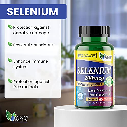 America Medic & Science Selenium 200 mcg (1 Pack of 60 Tablets) Pure Dietary Supplement for Men and Women, Essential Trace Mineral and Powerful Antioxidant Best for Immune Support and Thyroid Health