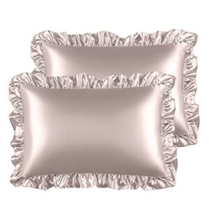 stonecrest ruffle satin pillow sham for hair and skin, soft silky satin pillow cover with envelop closure pillowcase set of 2(20" x 30")(petal pink, queen)