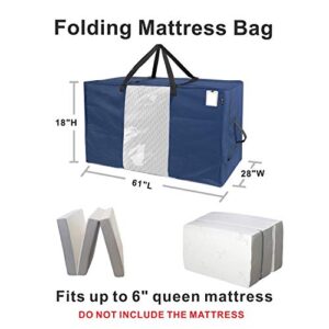 HYPER VENTURE Folding Mattress Storage Bag - Durable Carry Case Fits for Tri-Fold Up to 6 inches Queen Mattress, Navy