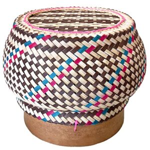 panwa handmade 100% eco-friendly thai bamboo sticky rice serving basket - wickerwork with vegetable based dye - food safe- family size (toffee)