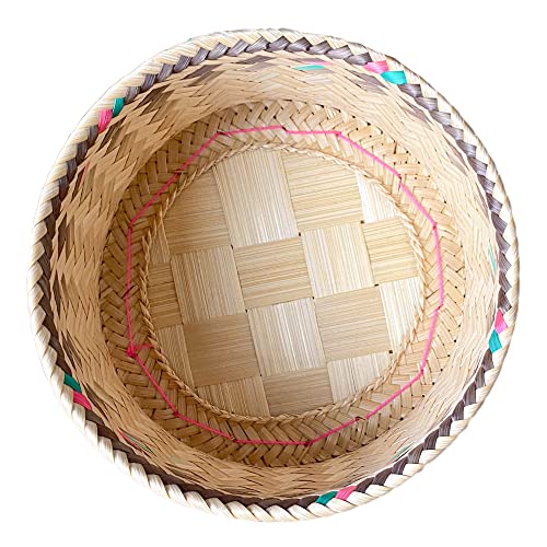 PANWA Handmade 100% Eco-Friendly Thai Bamboo Sticky Rice Serving Basket - Wickerwork with Vegetable Based Dye - Food Safe- Family Size (Toffee)