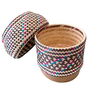 PANWA Handmade 100% Eco-Friendly Thai Bamboo Sticky Rice Serving Basket - Wickerwork with Vegetable Based Dye - Food Safe- Family Size (Toffee)