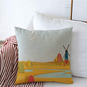 throw pillow cushion pillowcase grain wind rural design summer with farm land landscape harvest village old windmill parks outdoor linen square pillow covers for couch sofa home decor 20x20 inch