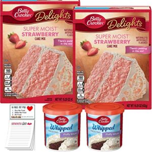 pink strawberry cake mix pack of 2 | whipped vanilla frosting pack of 2 | girls birthday party cake and frosting bundle | snack fun shopping pad