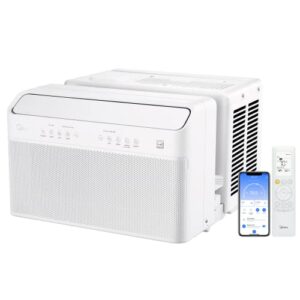 midea 12,000 btu u-shaped smart inverter window air conditioner–cools up to 550 sq. ft., ultra quiet with open window flexibility, works with alexa/google assistant, 35% energy savings, remote control