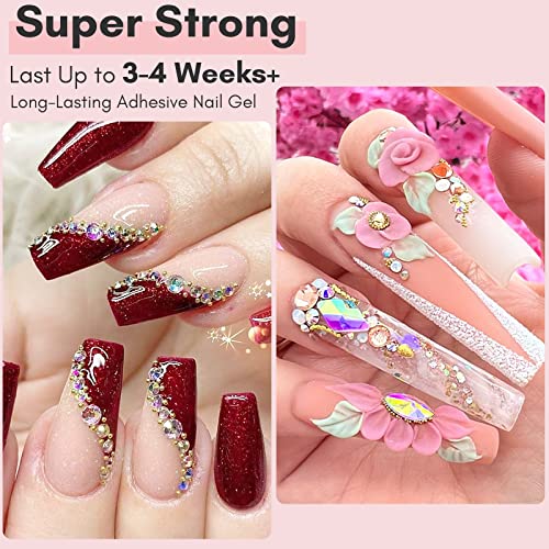 Makartt Nail Rhinestone Glue for Nails, Super Strong Gel Nail Glue for Rhinestones for 3D Nails Bling Gel for Halloween Decoration Gem Nail Art Jewel Crystal Beads Diamonds 30ML Cured Need Beauty Gift