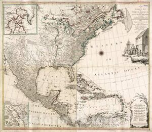 historical map, a new and correct map of north america, with the west india islands : divided according to the last treaty of peace, concluded at paris, 1783, vintage wall art : 44in x 36in