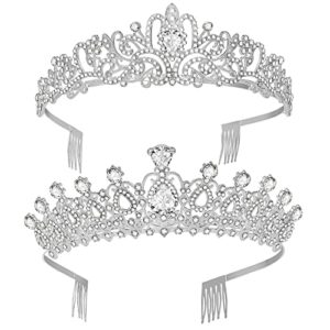 2 pack tiara crown jewelry gift for women girls, headband headpiece silver crystal rhinestone diadem princess birthday yallff crown with comb, bridal wedding party bridesmaid prom pageant gift.