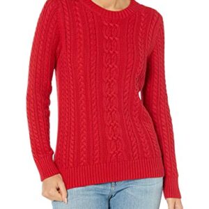 Amazon Essentials Women's Fisherman Cable Long-Sleeve Crewneck Sweater (Available in Plus Size), Red, Large