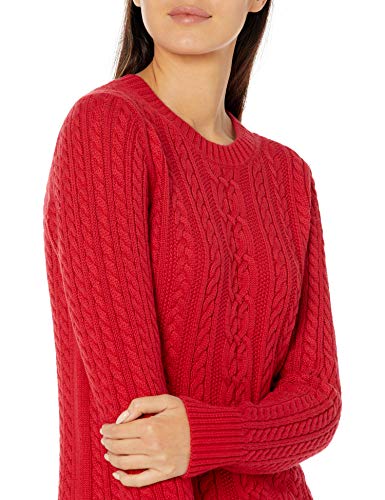 Amazon Essentials Women's Fisherman Cable Long-Sleeve Crewneck Sweater (Available in Plus Size), Red, Large