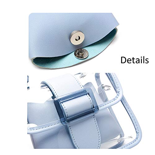 KOOIJNKO Women Clear Shoulder Bag Purse 2 in 1 Transparent Crossbody Messenger Bag Jelly Handbags Mini Clutch Casual Travel Pouch Waterproof Cute Chain Bag, Blue