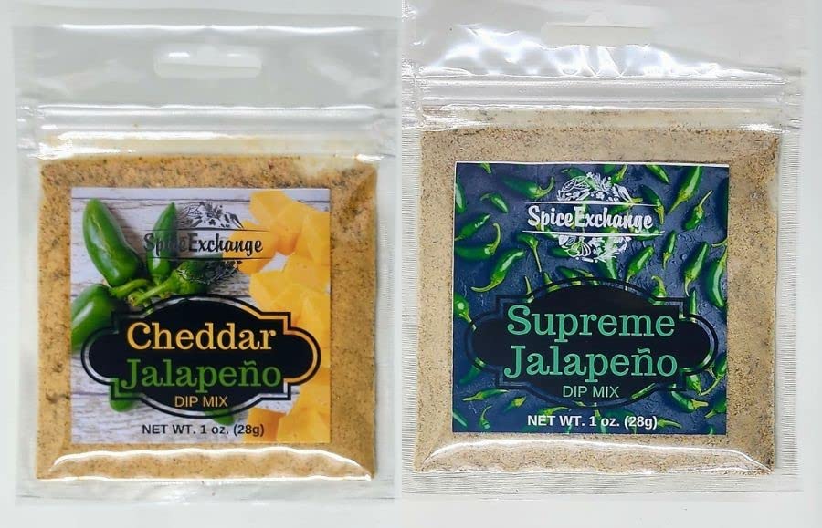 Spice Exchange 7 Spicy Dip Mix Variety Pack - Jalapeno Spinach Dip – Flamin' Hot Habanero-Bacon Dip - Sriracha & Roasted Garlic Dip - Green Chili Dip - Habanero Dip - Cheddar Jalapeno Dip - 8 Seconds