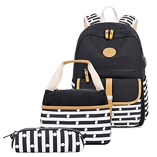 Kids School Bag for Girls Backpacks with Lunch Bag Causal Canvas Bookbag for Teen