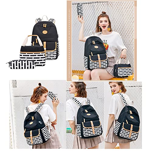 Kids School Bag for Girls Backpacks with Lunch Bag Causal Canvas Bookbag for Teen