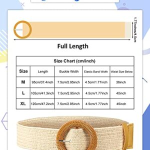 4 Pack Straw Woven Belt Elastic Stretch Rattan Waist Belt Women Skinny Raffia Dress Belt Wooden Buckle Waist Dress Band (Retro Color, Medium)