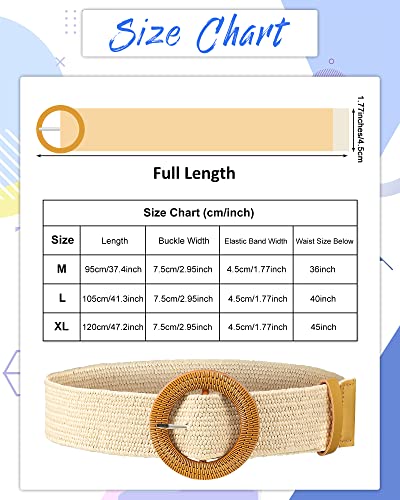 4 Pack Straw Woven Belt Elastic Stretch Rattan Waist Belt Women Skinny Raffia Dress Belt Wooden Buckle Waist Dress Band (Retro Color, Medium)