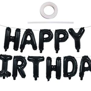 TONIFUL Black Happy Birthday Balloons Banner 16 Inch Mylar Foil Letters Birthday Sign Banner Bunting Reusable for Girls Boys Kids & Adults Birthday Decorations and Halloween Party Supplies