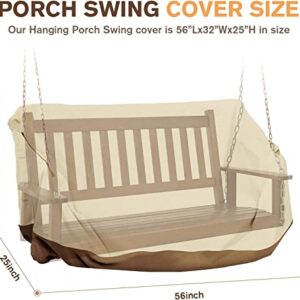 boyspringg Porch Swing Cover, 56x32x25 Inches, Outdoor Swing Cover Waterproof for Patio Garden Furniture, Patio Swing Cover All Weather Protection (Beige)