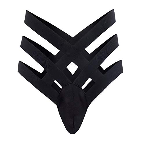 FYMNSI Men’s Sexy Bandage G-String Bulge Pouch Briefs Thong T-Back Strap Bikini Underwear Sleepwear Lingerie Underpants Black L