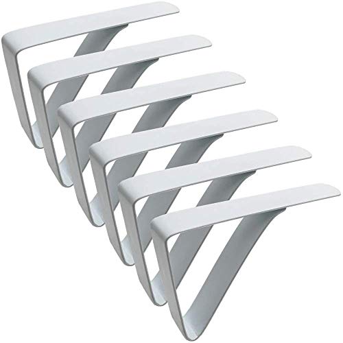 Mannli Picnic Tablecloth Clips, White Stainless Steel Outdoor Table Cloth Holder Table Cover Clips Clamps 6 Packs