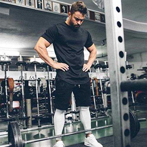 Mens Gym Workout Slim Fit Short Sleeve T-Shirt Cotton Performance Athletic Shirts Running Fitness Tee(AGBK XL)