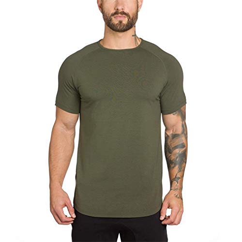 Mens Gym Workout Slim Fit Short Sleeve T-Shirt Cotton Performance Athletic Shirts Running Fitness Tee(AGBK XL)