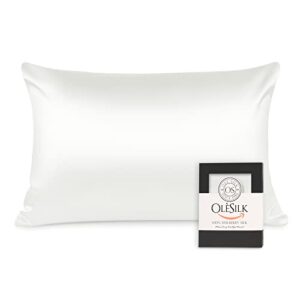 olesilk 22 momme mulberry silk pillowcase queen size 20''x30'', 100% pure silkfor hair and skin with hidden zipper, both sides 750 thread count washable real silk pillow cover, ivory