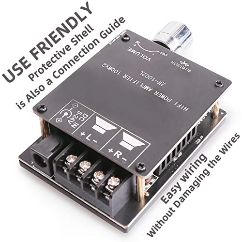 DAMGOO Bluetooth Amplifier Board, 100W+100W Peak Output Power, 2.0 Channel DC:8-24V, Password Free Connect, BT 5.0 AMP Board for DIY Wireless Speakers Board